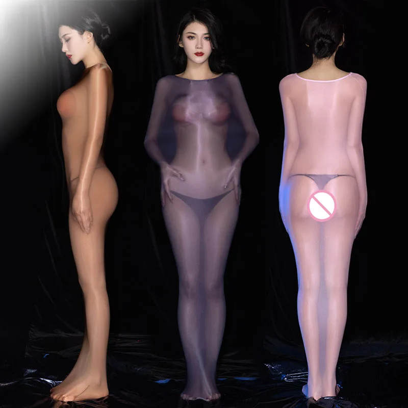 Sexy Women Sheer Glossy Elastic Nylon Body Encasement Cocoon With Head Enclosure Bodystocking Bodyhose Pantyhose Bodysuit