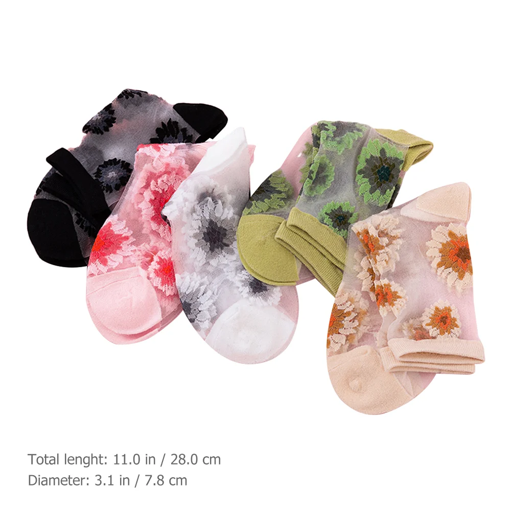 5 Pairs Transparent Socks Sheer Women for Diced Lace Ankle Summer Nylon Flower Mesh Women's