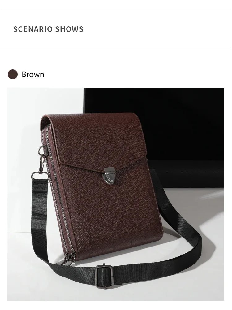Doppellagige Umhängetasche, neutrale Business-Geldtasche, Umhängetasche aus PU-Leder – Detail 13