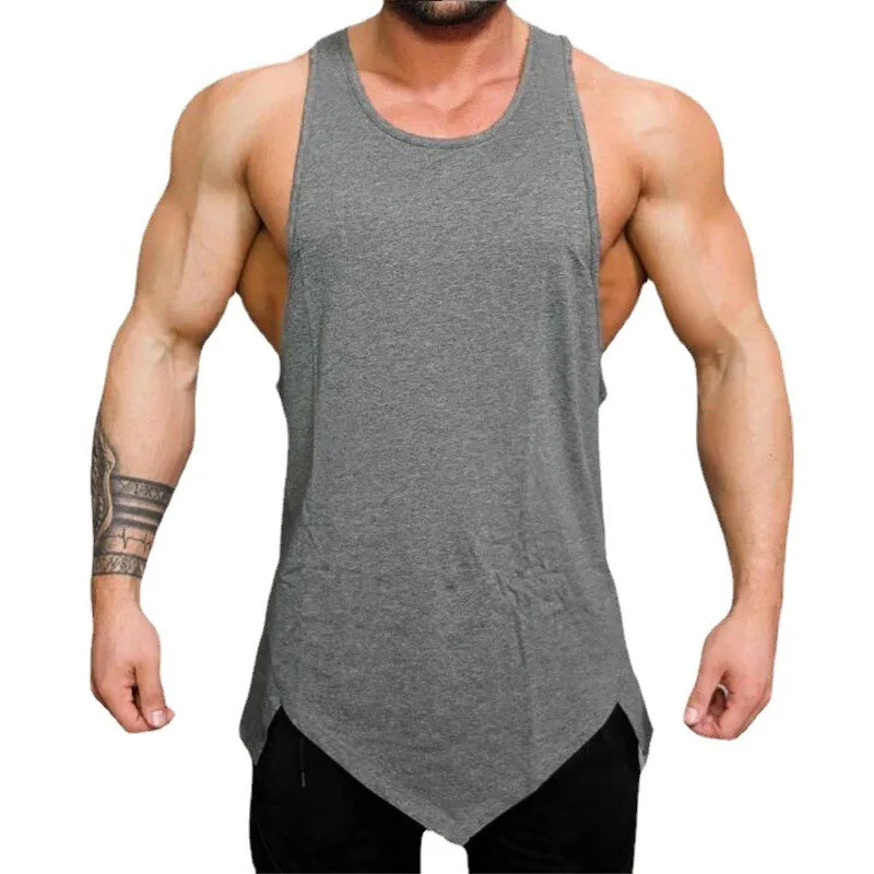 Summer Muscle Tank Tops Mens Irregular Hem Sleeveless Shirts Cotton Gym Clothing Bodybuilding Undershirt Casual Fitness Tee Tops