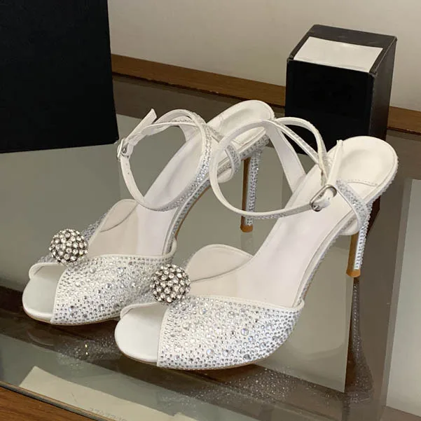 

Eilyken Fashion Bling Crystal Diamond Satin Peep Toe Buckle Strap Woman Sandals Street Style Thin High Heels Banquet Prom Shoes