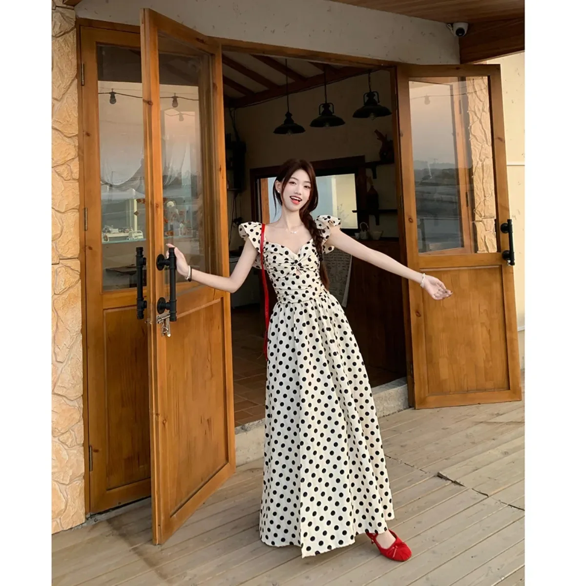 

French Ruffle Edge Polka Dot Dress for Women's Summer New Collection Waist Cinching and Slimming Stunning Knee Length Skirt