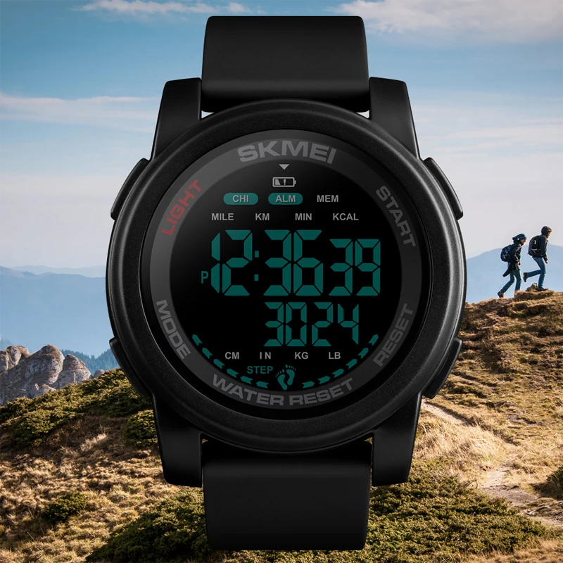 SKMEI-reloj Digital de pulsera para hombre, cronógrafo deportivo, resistente al agua, con podómetro y calorías, para exteriores