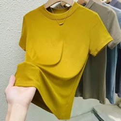 T-shirt à manches courtes et col rond pour femme, haut décontracté, sexy, slim, de rue, couleur unie, grande taille, été