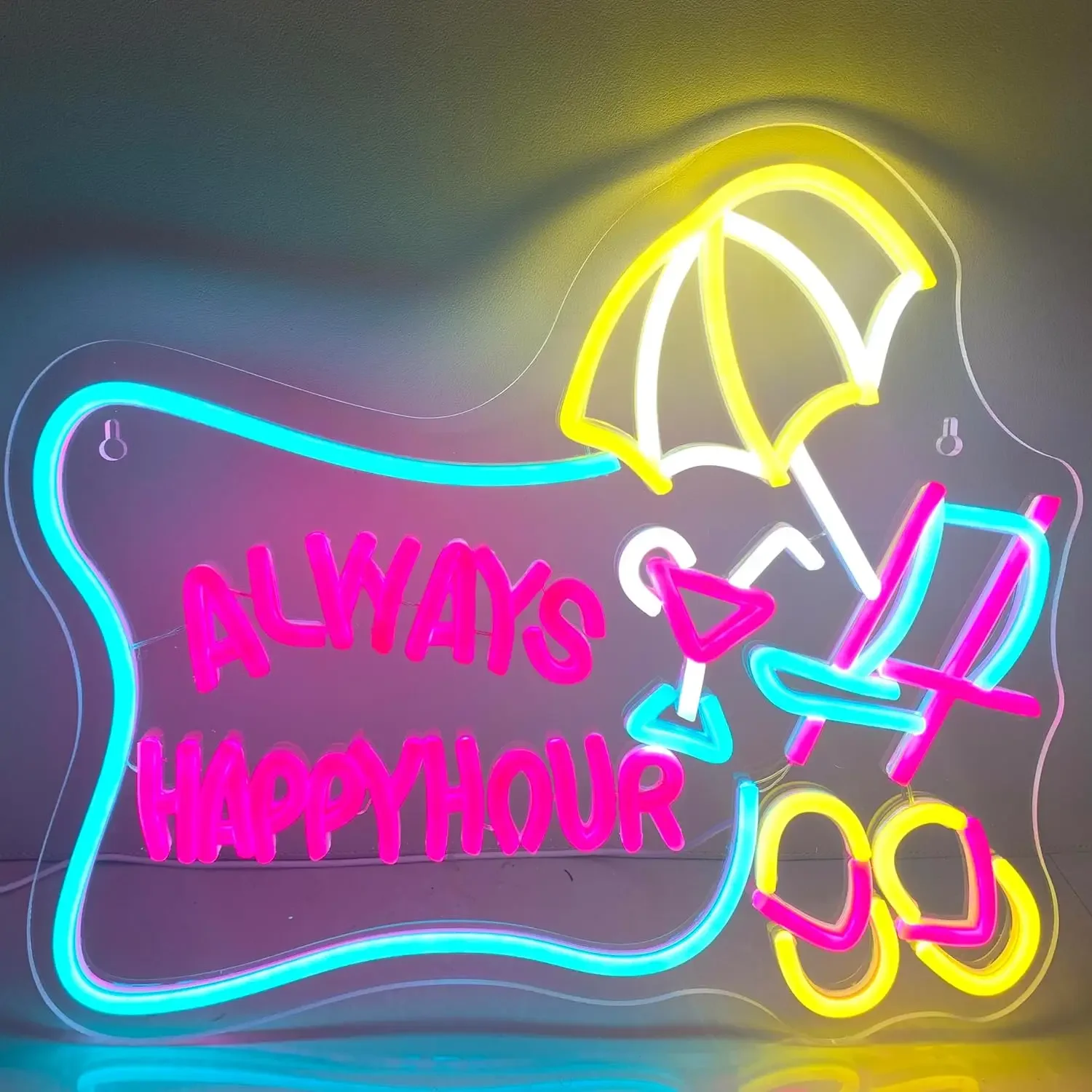

Always Happy Hour Neon Sign USB Dimmable LED Neon Light for Restaurant Man Cave Beer Bar Pub Party Decor Personalized Gift