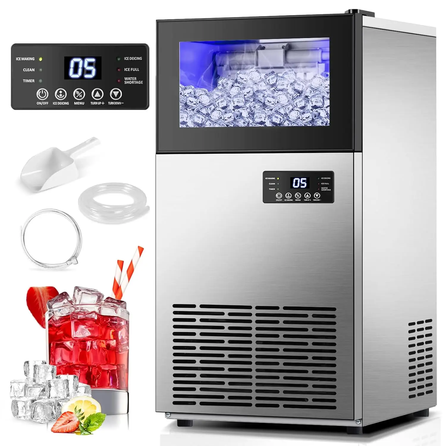 

Commercial Maker 130 LBS/, Upgraded 15" Wide Under Counter Maker with Ice Capacity, Commercial Ice Machine Self Clean