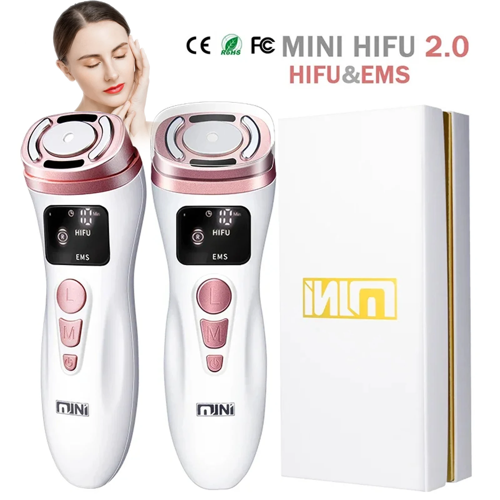New Mini Hifu Ultrasonic Machine Ems Micro Current Facial Beauty Instrument Firming Skin Care Anti-Wrinkle Tool
