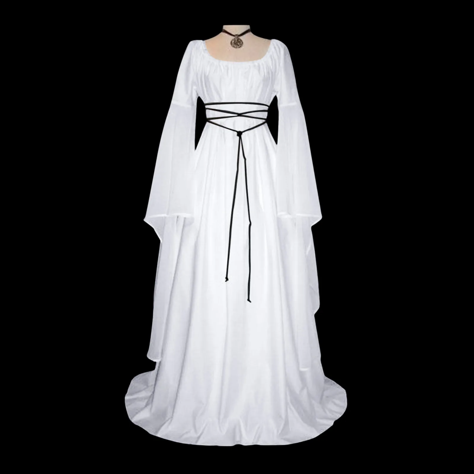 

Women's Medieval Vintage Gothic Dress Women's Solid Colour Cosplay Evening Party Long Sleeve Round Neck Belt Irregular Dresses