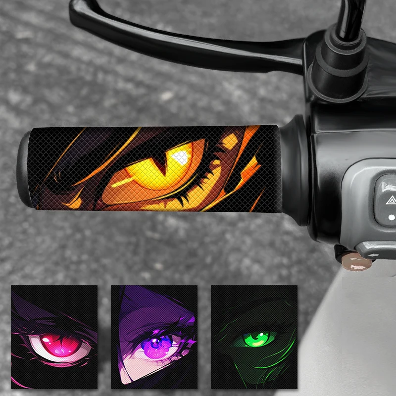 2PCS Anime Eyes Motorcycle Grip Stickers Diamond-shaped Check Waterproof Non-slip Self-adhesive Decoration for Bicycle Grips
