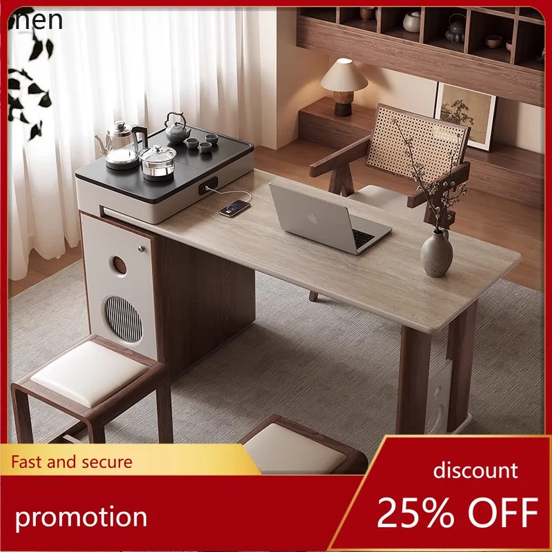 

HXL Balcony Tea Table Extendable Tea Table Office Integrated Solid Wood Rock Board Tea Table