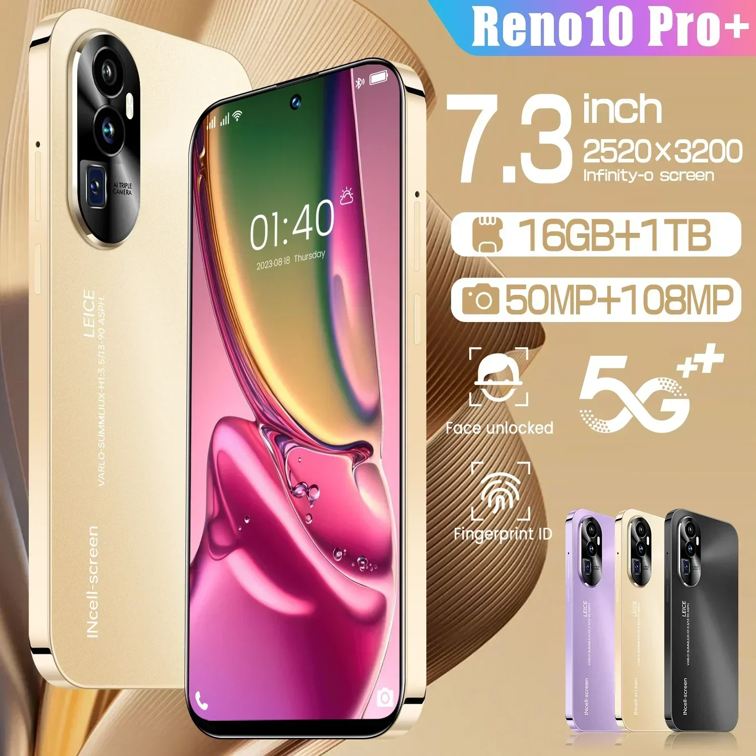 

Reno10 Pro+ Android 12 7.3" HD Screen Dual SIM Dual Standby 16GB+1TB Memory 7800mAh 5G Snapdragon 8 Gen2 50MP+108MP Smartphone