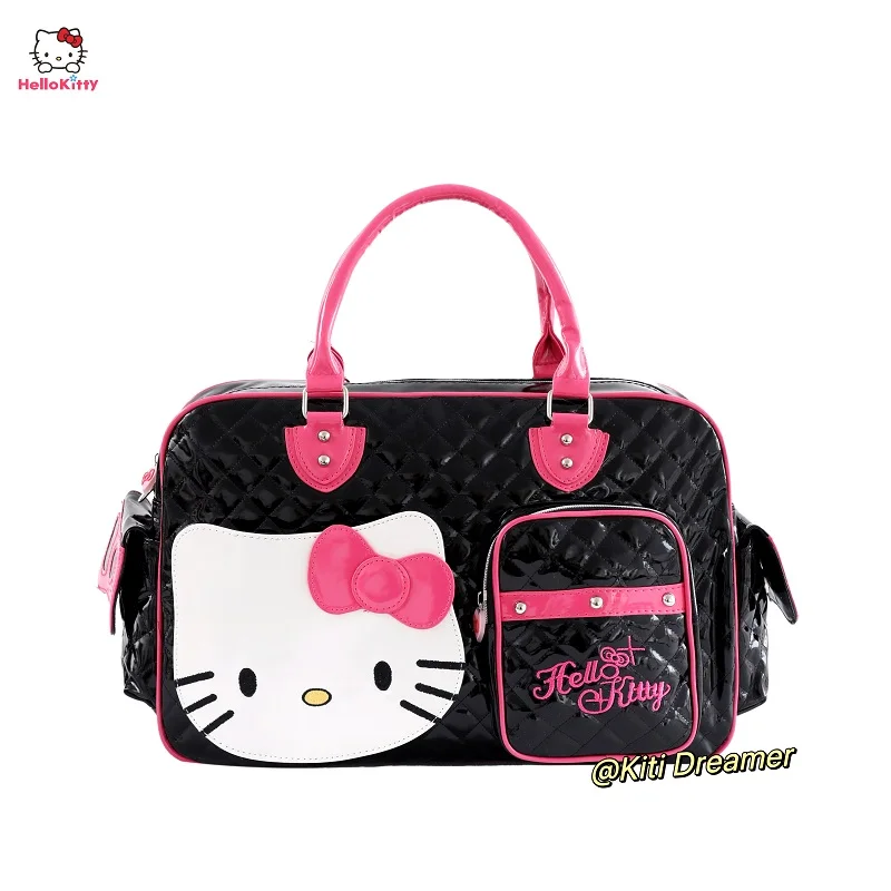 New Sanrio Hello Kitty PU Glossy Travel Bag Women Travel Bag Girls Cute Super Travel Bag Cartoon Waterproof Storage Handbag