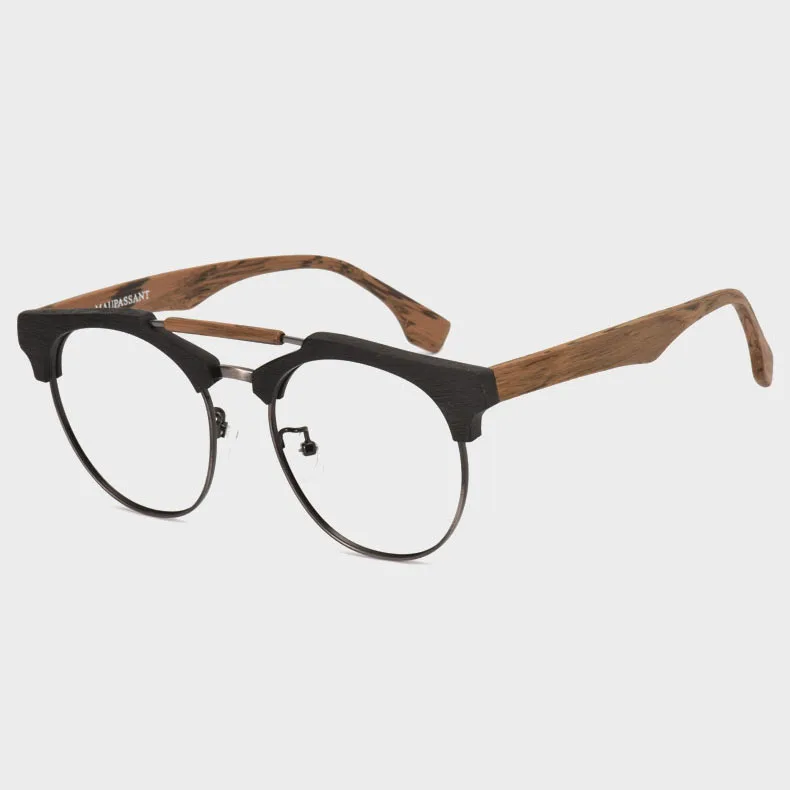 

Japan Style Vintage Double Beam Classic Eyewear Wood Texture Acetate Unique Prescription Glasses For Men Reading Eyeglass Frames