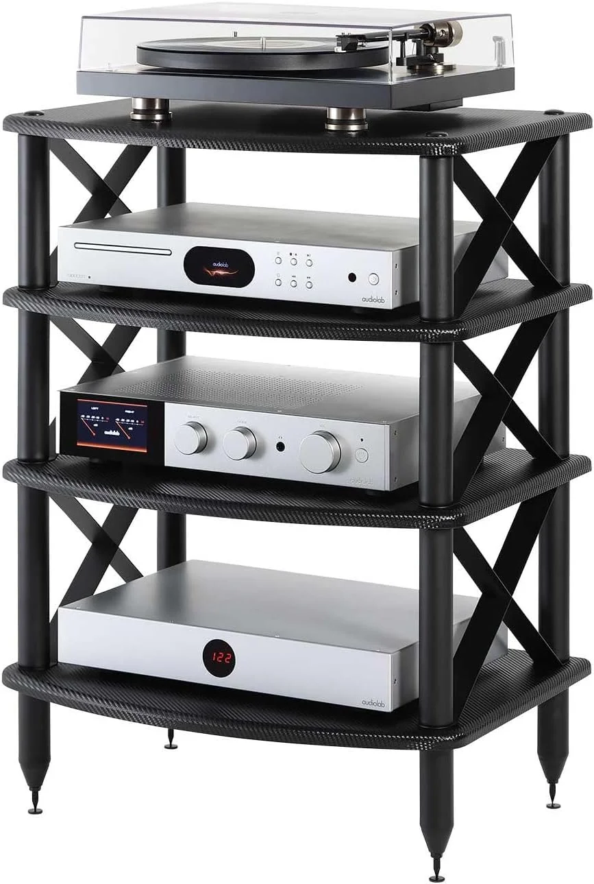 Pangea Audio-Vulcan X 4 Shelf Audio Rack, Media Stand, Componentes do Gabinete, Rosenut Red
