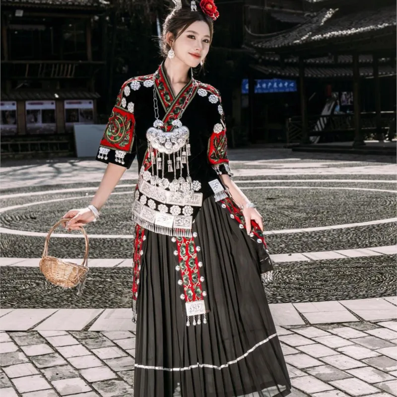 

Traditional short-sleeved national dress female ethnic style girl photography welcome dance costume