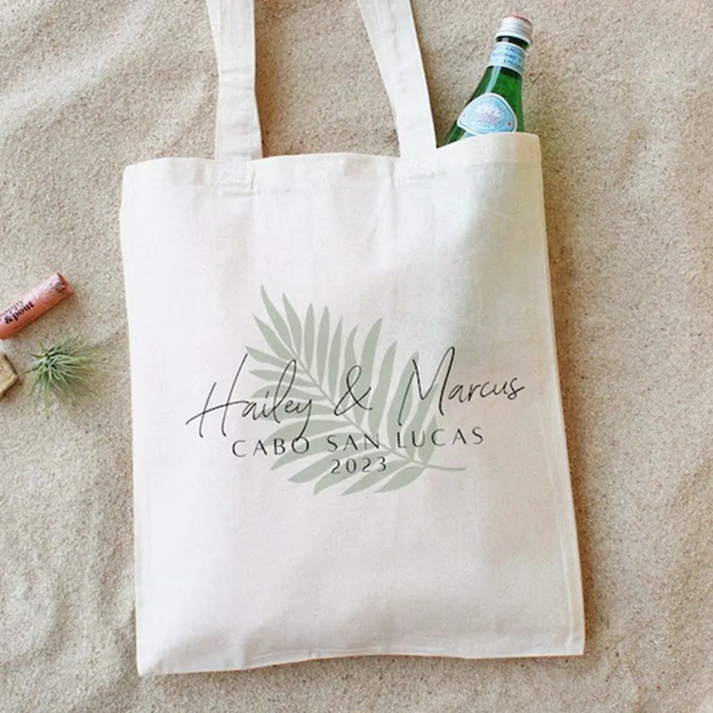 Palm Leaf Tote - Wedding Welcome Bag - Mexico Wedding Tote - Tropical Wedding Favors - Personalized Wedding Favors - Mexico Wedd