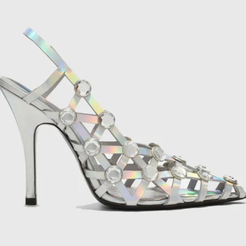 

Women's Iridescent Rhinestone High Heel Sandals Pointed Toe Strappy Design Sparkly Party/Evening Shoes Size 36 - 42