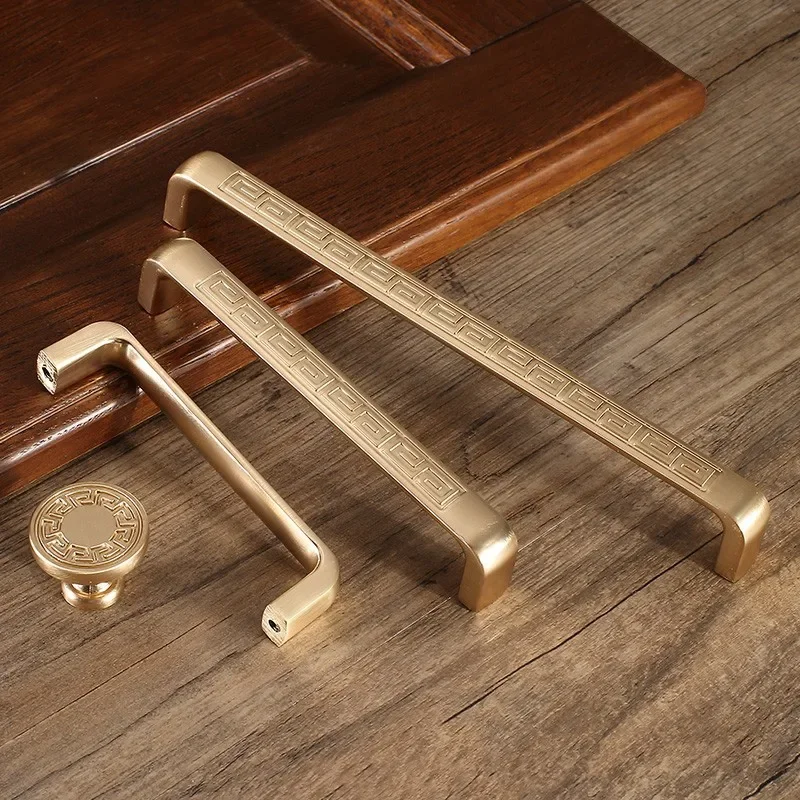 Gold Door Handles Zinc Alloy Cabinet Handle Drawer Knobs Chinese Classical Wardrobe Pulls Kitchen Handle Furniture Hardware