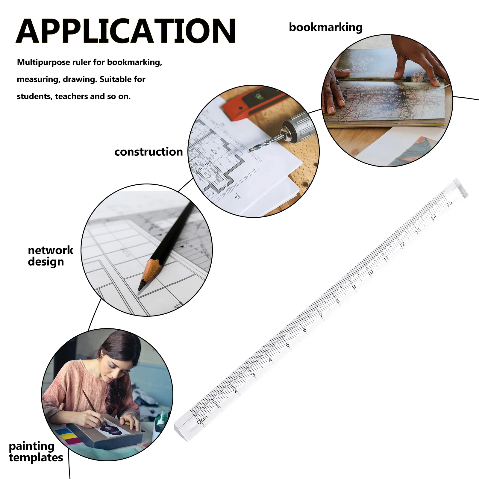 8Pcs Triangular Ruler Clear Metric Rulers for Students Drawing and Measuring High School Supplies Architecture Rulers