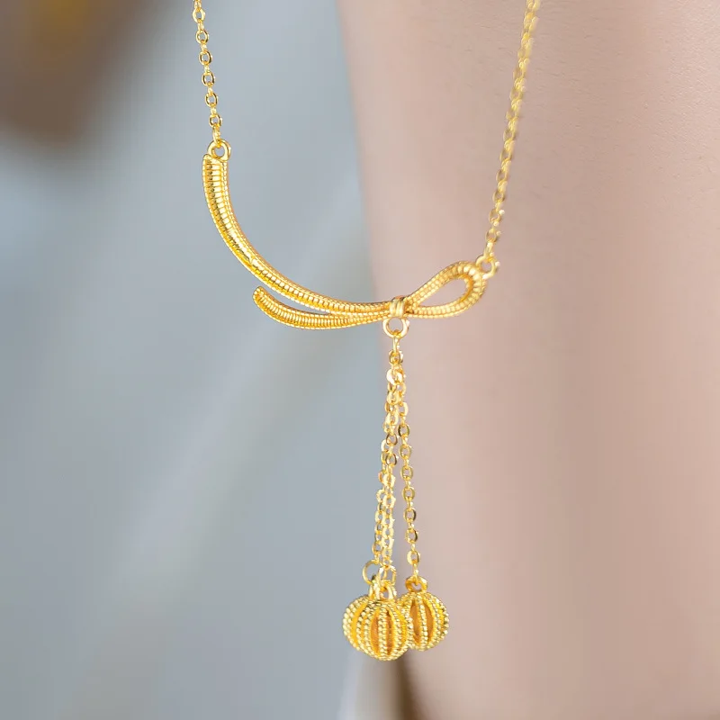 

Fashion Tassel Little Golden Ball Collarbone Pendants Necklace for Women 18K Yellow Gold Clavicle Chain Trendy Gift Fine Jewelry