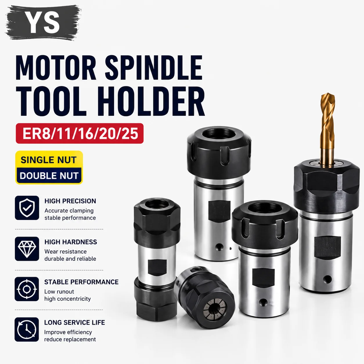 Ein- und Zweiklauen-Spannzangen ER8, ER11, ER16, ER20, ER25, Spindelmotor-Verlängerungsstange, Spannzangen-Drehwerkzeug-Set