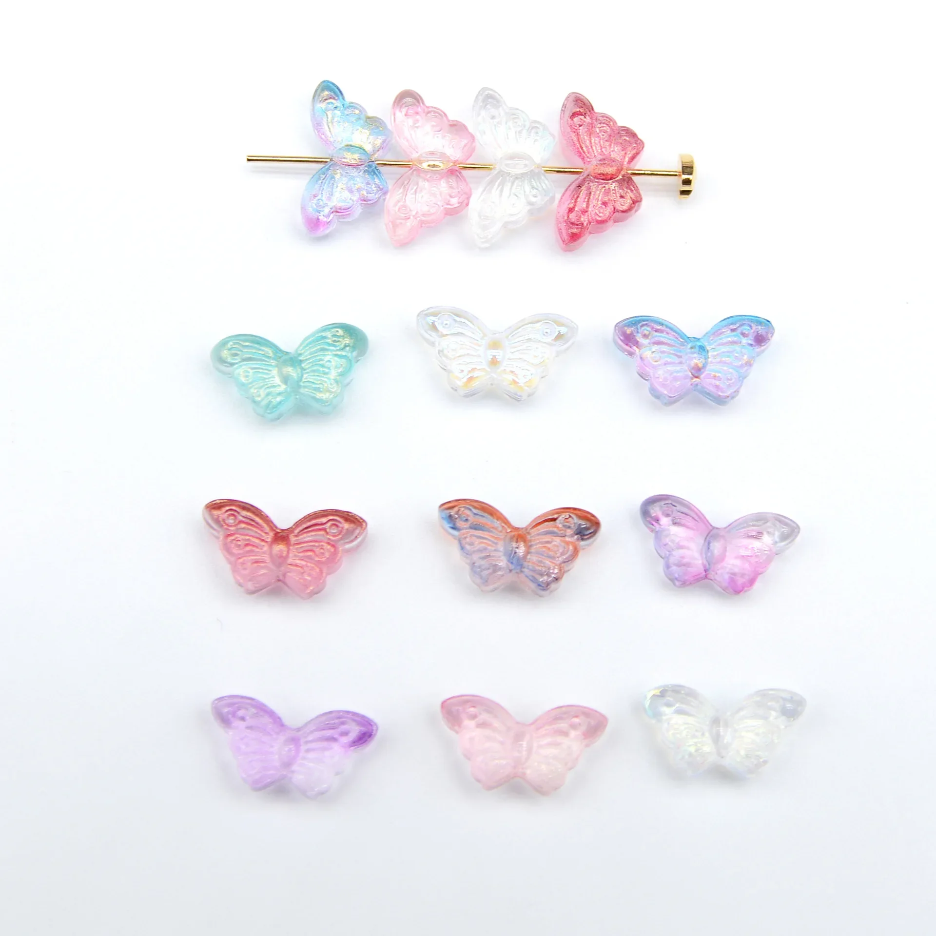 10 PCS 8 * 15mm transparent fantasy colored small butterfly glass beads  DIY Charm Hair Accessories Phone Case Nail Enhancements