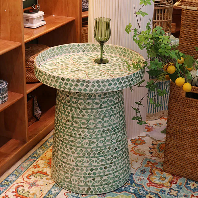 Nordic style hand-woven rattan shell bay window coffee table square sofa small side a few Japanese tatami small round table