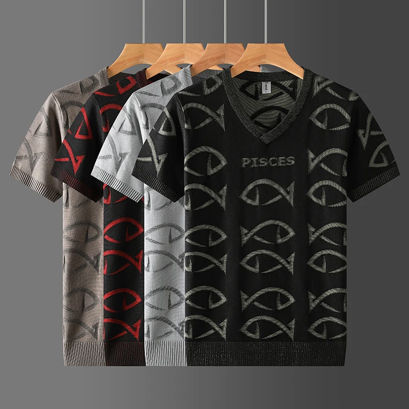 

High-Elastic Knitwear Premium Men Sweater V-Neck Pullovers Fish Autumn Quality Soft Comfortable Viscose Blends Sueters De Hombre