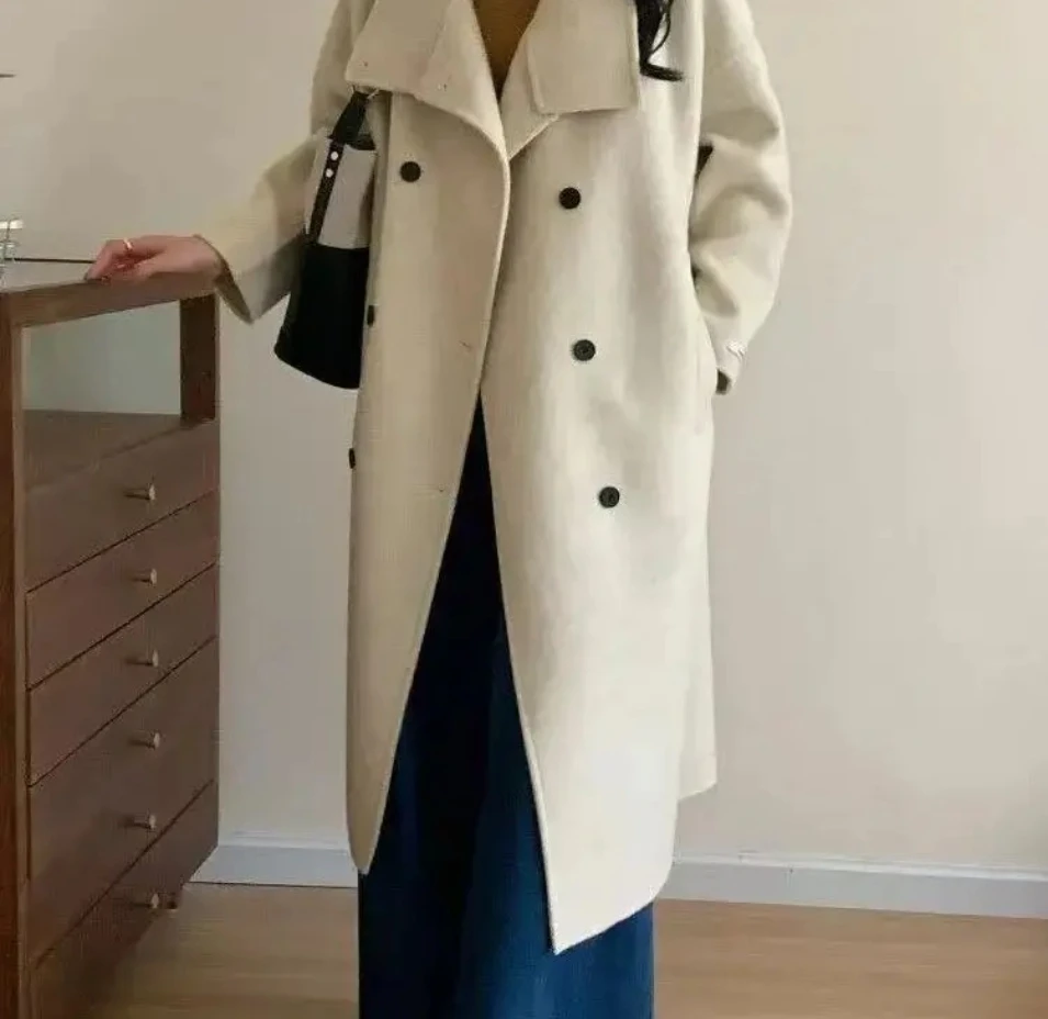 Modischer doppelseitiger Kaschmirmantel für Damen im Herbst und Winter, neuer langer Wollmantel im Hepburn-Stil