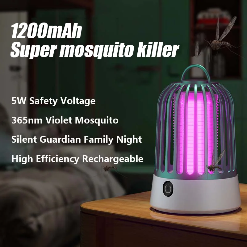 1200mAh Rechargeable Electric Insect Zapper Non-Toxic USB Insect Lamp Silent 360 Degree Wide Area For Camping Home Office Garden