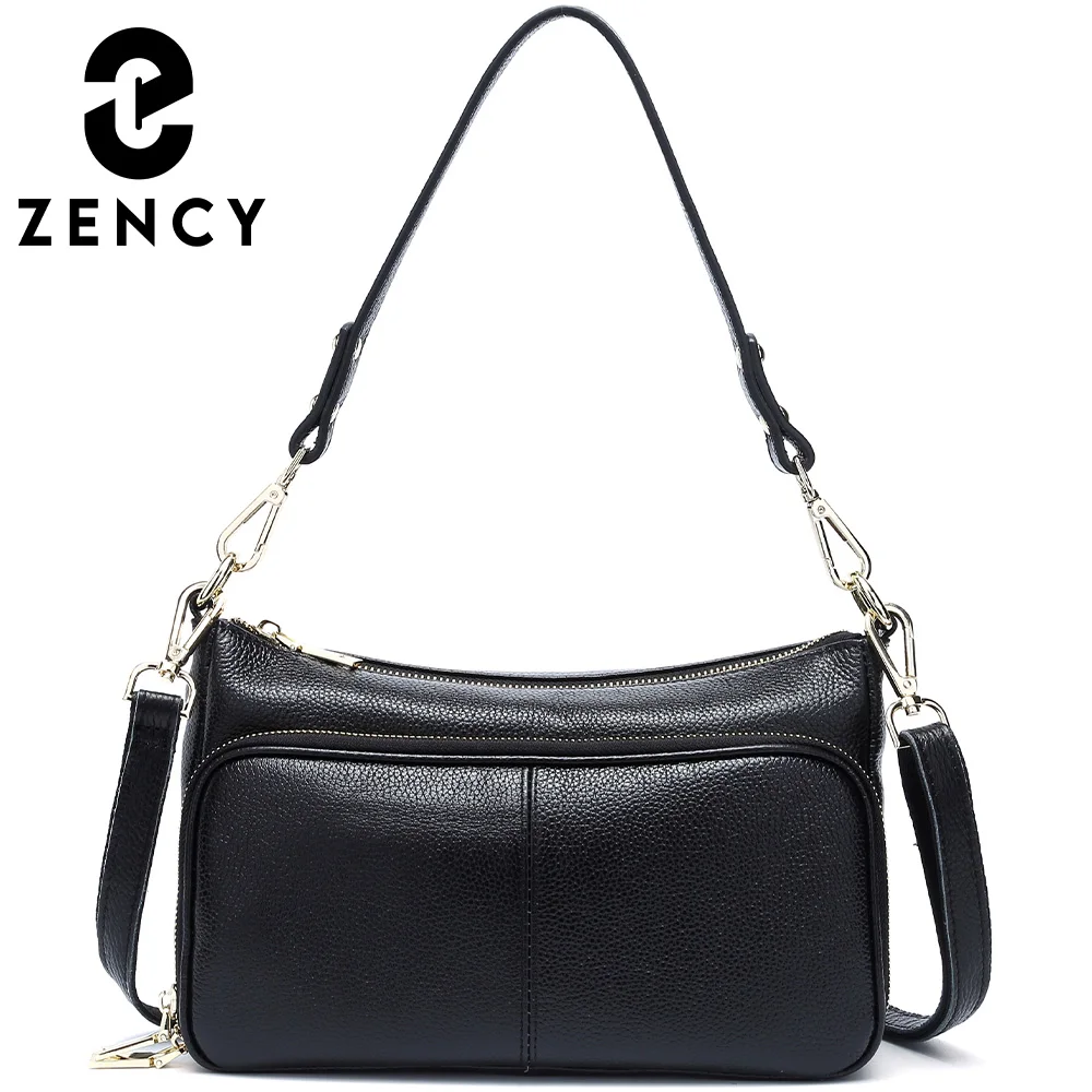 Zency Women's Handbag 100% Genuine Leather Ladies Shoulder Crossbody Messenger Bag Fashion Hobos Black High Quality