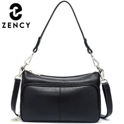 Bolso Zency elegante para mujer, bolso de hombro de piel auténtica 100% para mujer, bandolera, Hobos de moda, negro, alta calidad