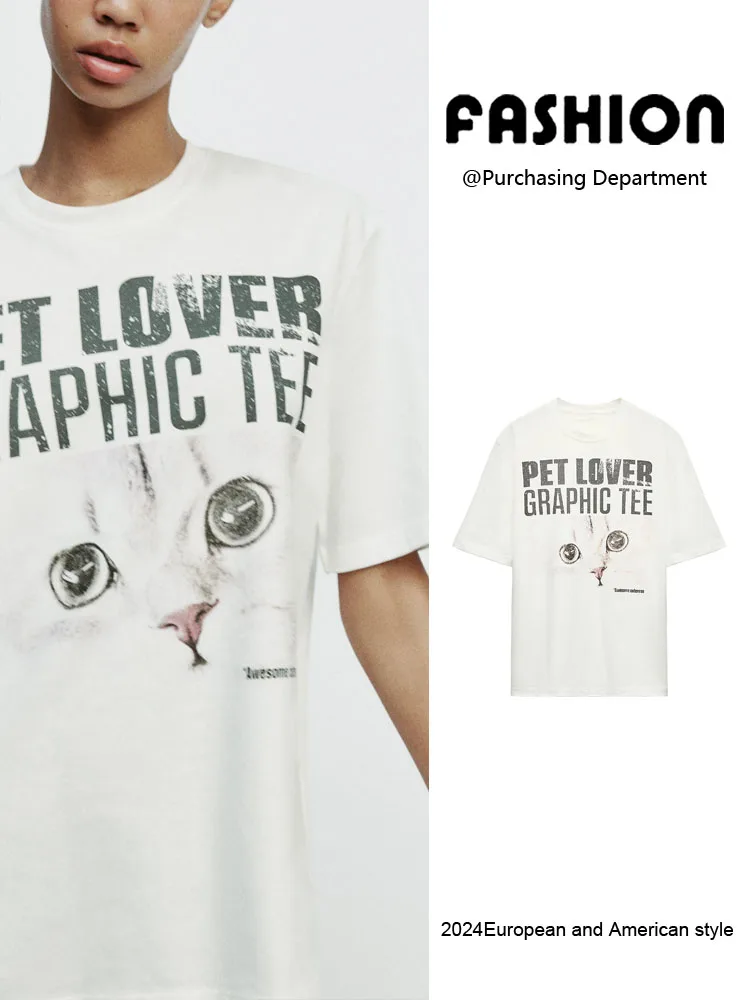 Primavera 2025 Faion Nuova maglietta casual da donna All-Match con stampa animalier rotonda Ne ort Sve Comoda vestibilità ampia per i pendolari...