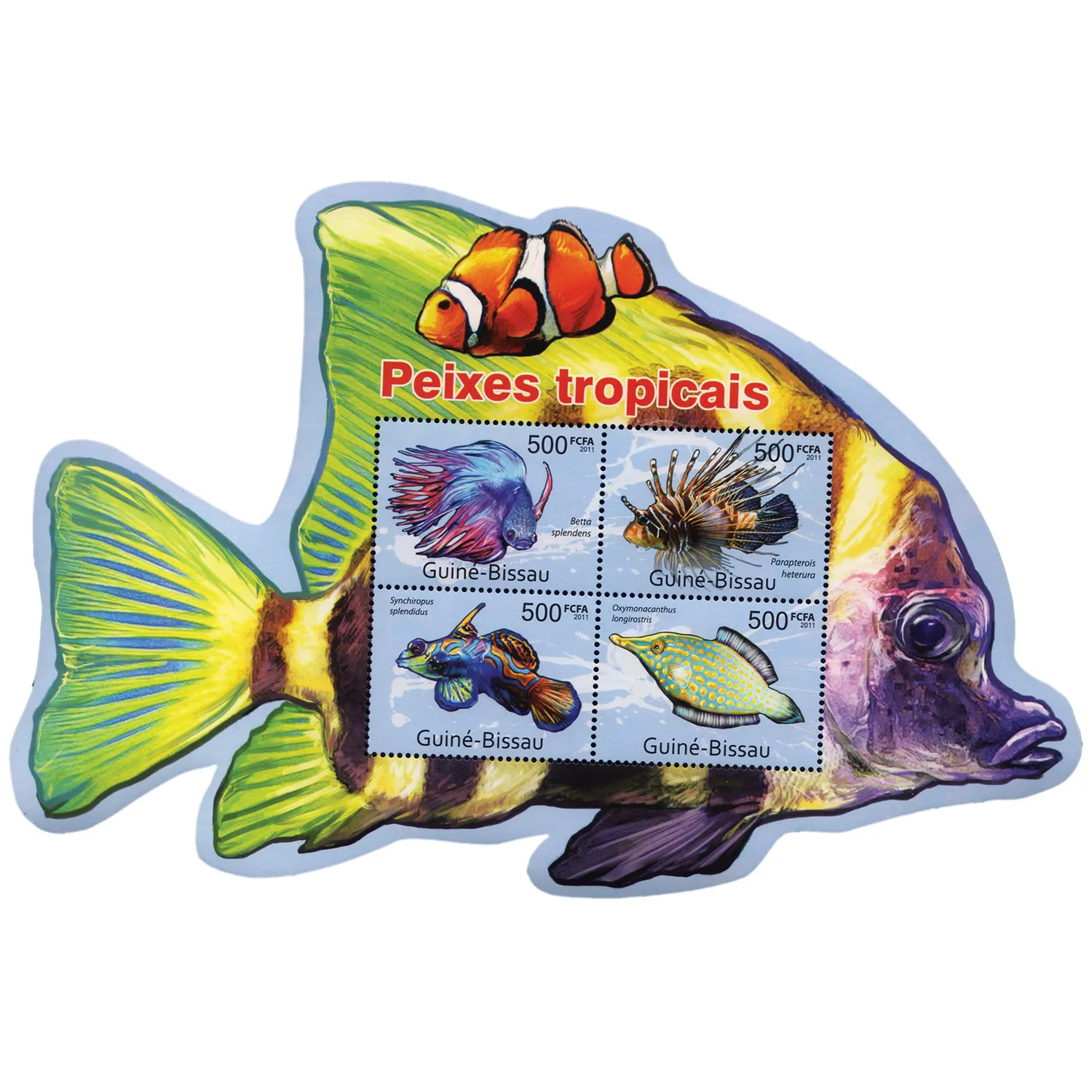 Estampillas Postales Coleccionables de Guinea-Bissau con Motivos de Pez Luchador Siamés, Pez León y Pez Mandarín, 1 Hoja con 4 Estampillas Nuevas para Álbumes de Recortes