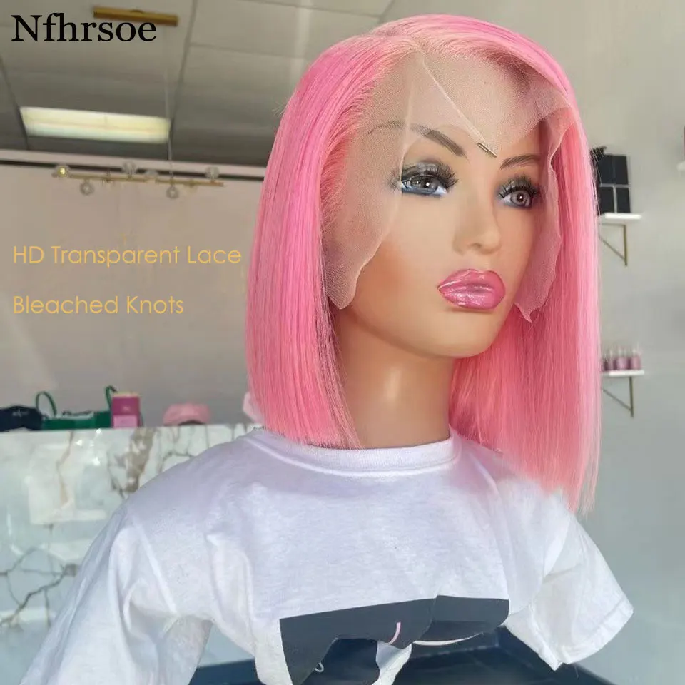 

Цветной Розовый Парик Фронта Шнурка Человеческих Волос HD Кружева Розовый Парик Прямой Парик Фронта Шнурка Человеческих Волос Короткие Боб Парики Шнурка Бразильские Волосы