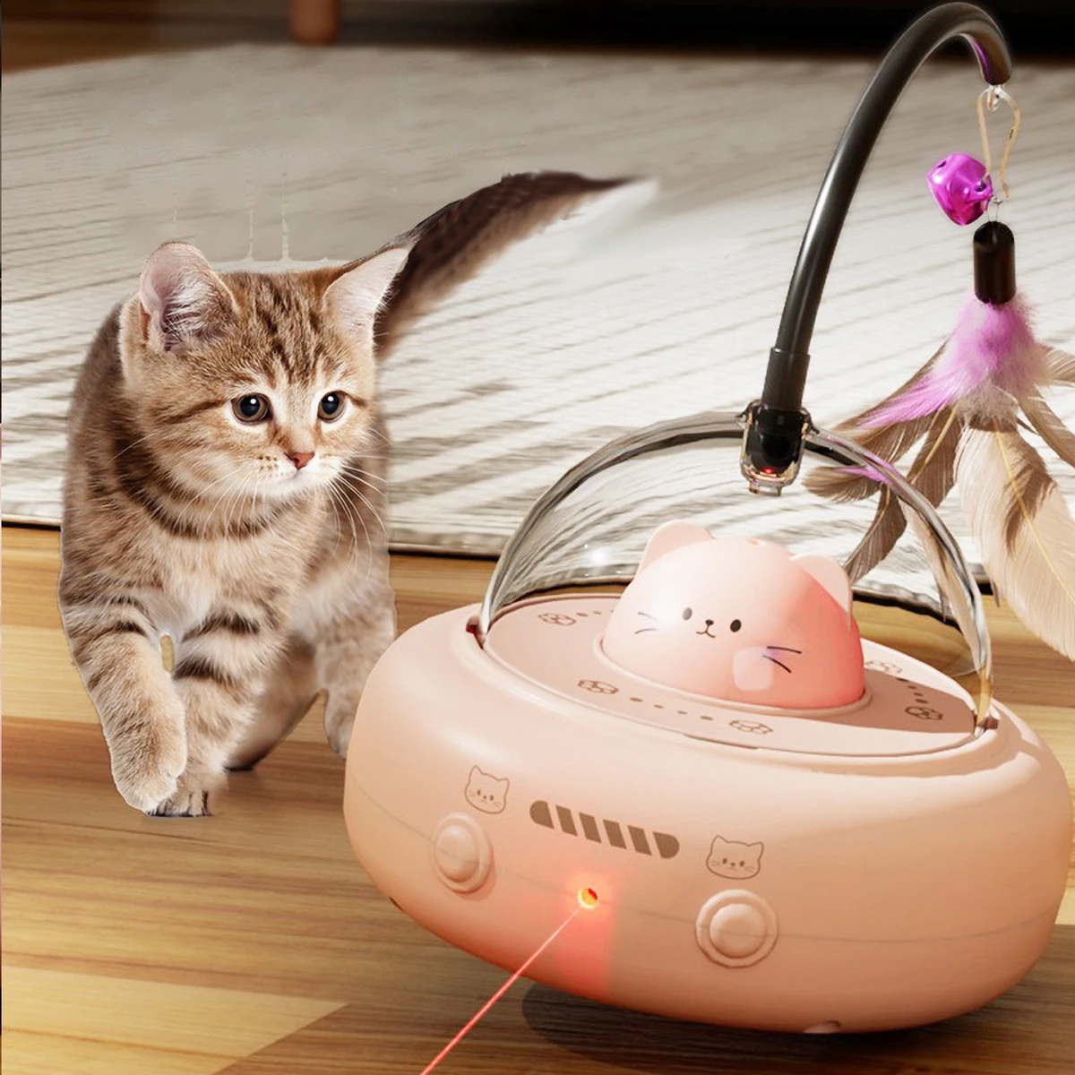 Intelligent Cat Toy Red Dot Laser with Rainbow Light Obstacle Avoidance USB Charging Automatic Standby Bionic Cat Teaser