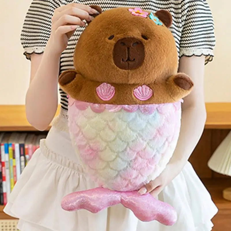 Plush Capybara Doll Cute Mermaid Capybara Stuffed Pillow Adorable Capybara Doll Toy For Boys Girls Living Room Bedroom Car