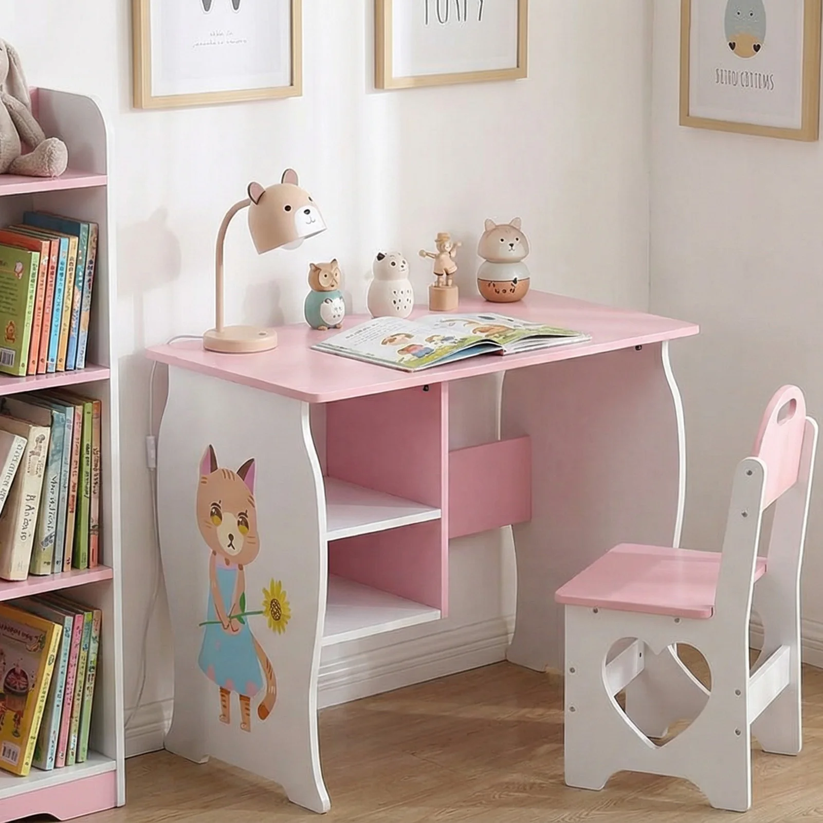 Kids Desk and Chair Set Children Study Desk with Storage Shelf Wooden Study Table and Chair for Home School Use Kids Study Desk view 5