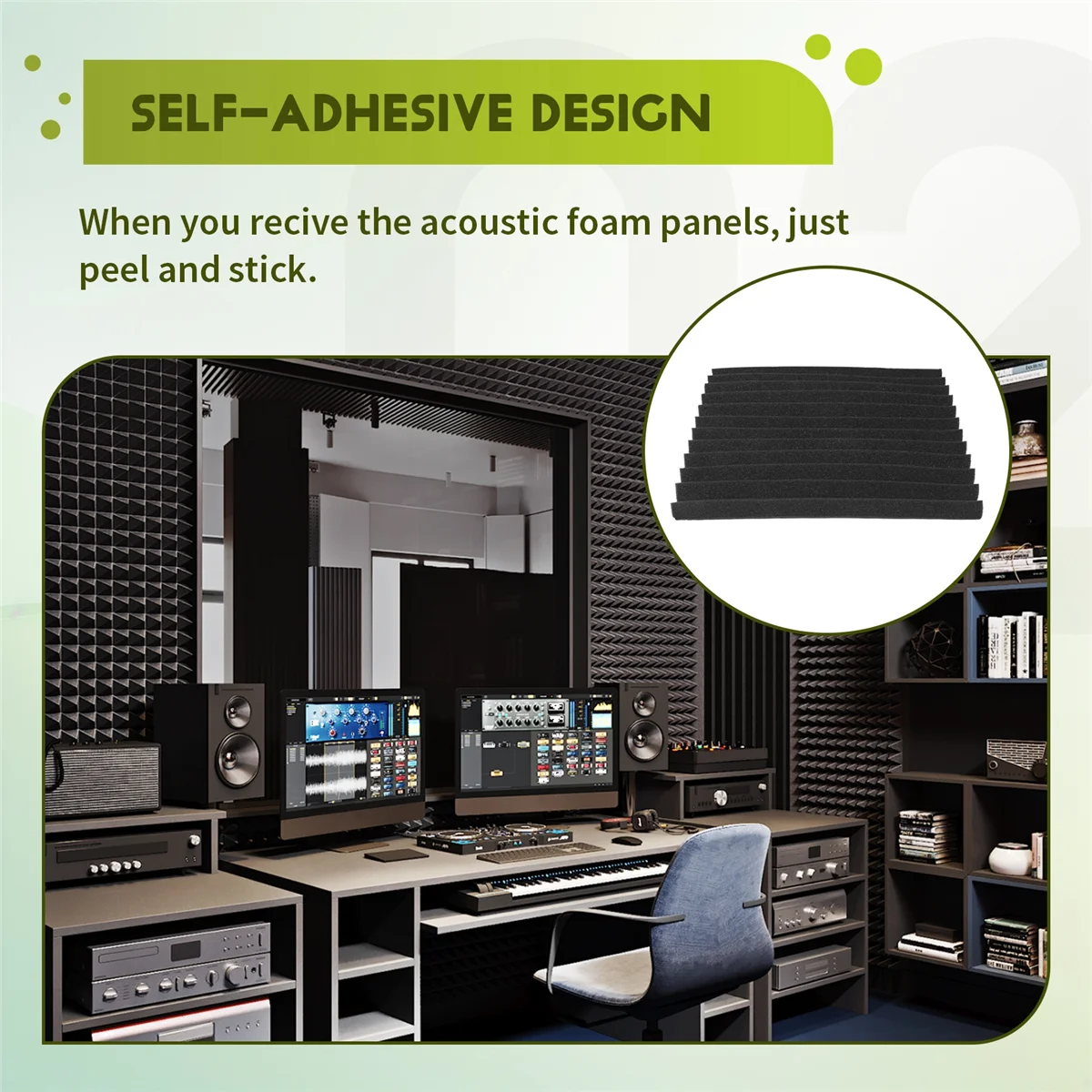 AT77 12 عبوة من الألواح الصوتية ذاتية اللصق، وألواح إسفنجية مقاومة للصوت، وألواح حائط عازلة للصوت عالية الكثافة للمنزل (أسود)
