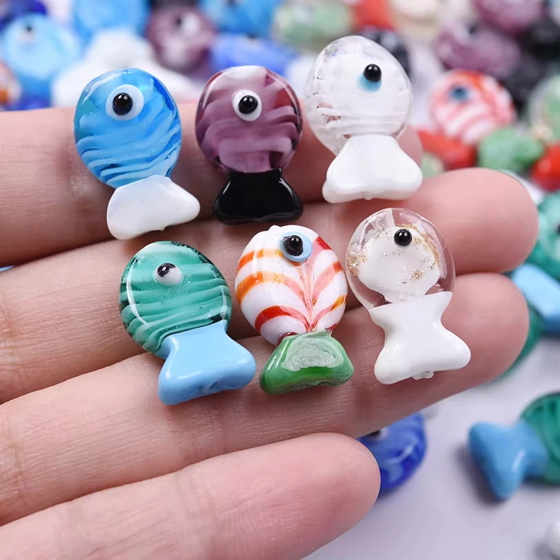 

12PCS Cute Glass Fish Beads Handmade Spacer Loose Tiny Beads For DIY Jewelry Marking Lampwork Animal Charms Necklace Earrings