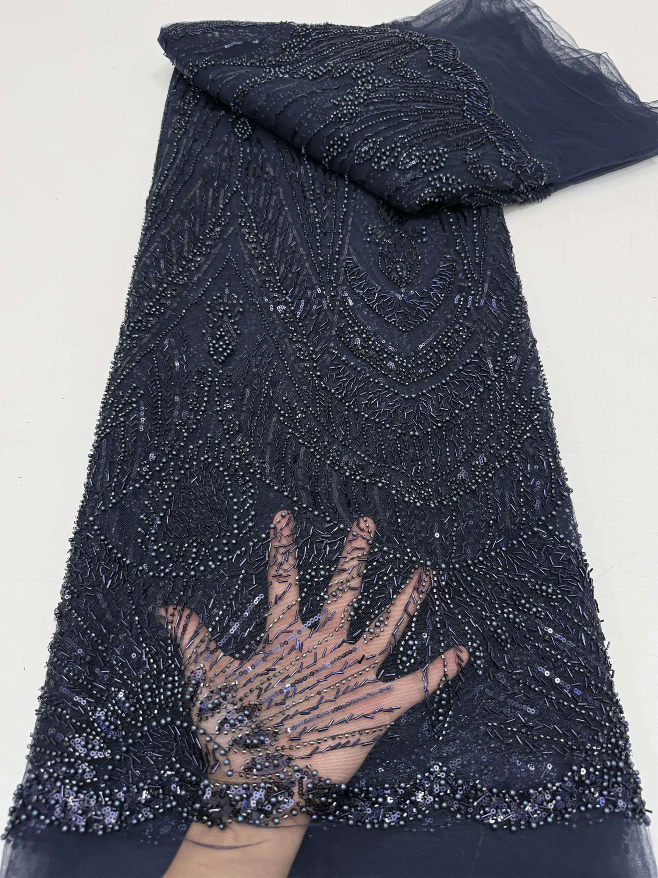 Luxury French Mesh Embroidery Beaded Lace Fabric African High Quality Sequins Lace Fabric For Wedding Dress Sewing Material