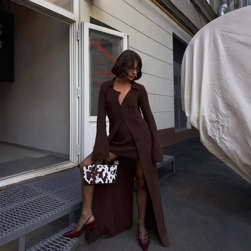 2025 Nuevo cárdigan de punto Melard para mujer, elegante prenda de punto larga versátil de un solo pecho primavera y otoño