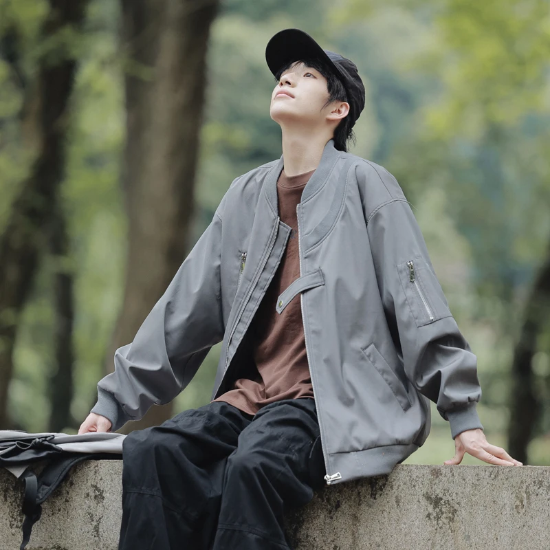 

Men's Baseball Jaet Outdoor Windproof Spring Autumn Pilot Sle Loose Fit Faionable y Upperwear Mountain Series