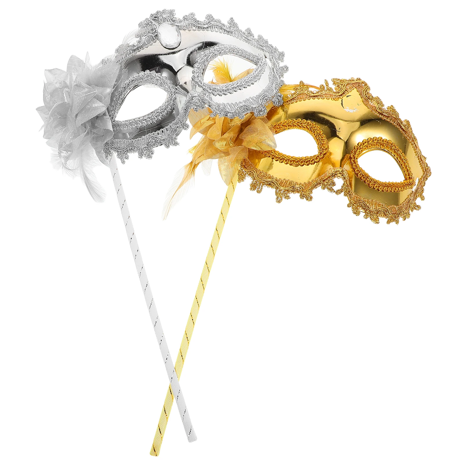 

2Pcs Venetian Masquerade Mask Handheld with Stick Lightweight Comfortable for Mardi Gras Wedding Themed Parties Masquerade Ball