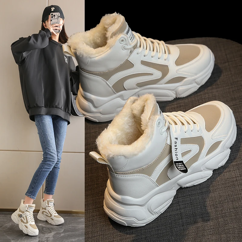 

Хлопковая обувь, высокие кроссовки на толстой подошве, повседневные спортивные туфли с флисовой подкладкой и хлопковым наполнителем, J-A09