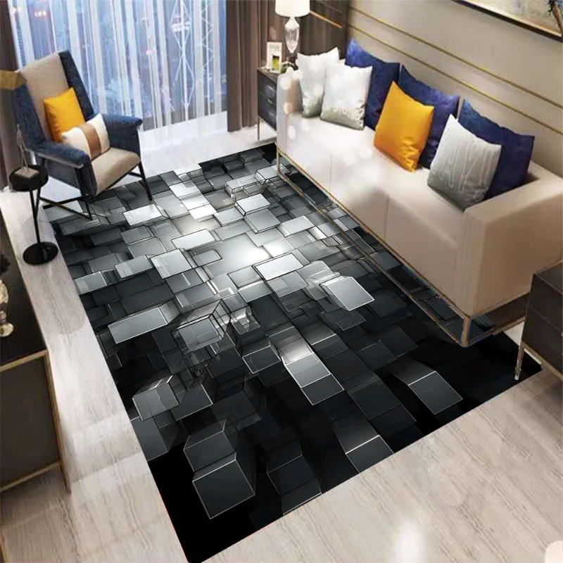 سجادة ألعاب هندسية نيون لغرفة المعيشة، تصميم على الطراز التقني، ديكور منزلي داخلي، سجادة أرضية كبيرة الحجم لمنزل الألعاب الحديث #1