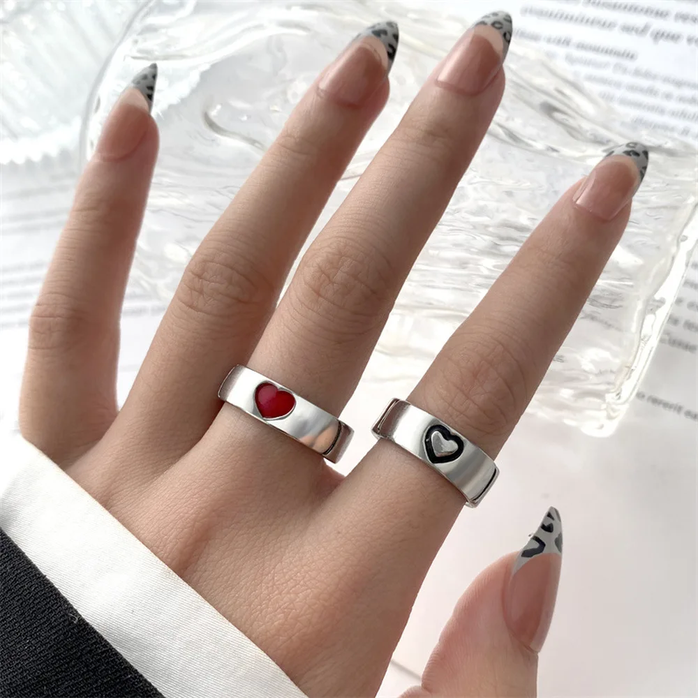 Korean Fashion 1Pair Simple Couple Zircon Rings For Women Men Couple Goth Ring Luxury Opening Finger Ring Lover\'s Jewelry Gifts