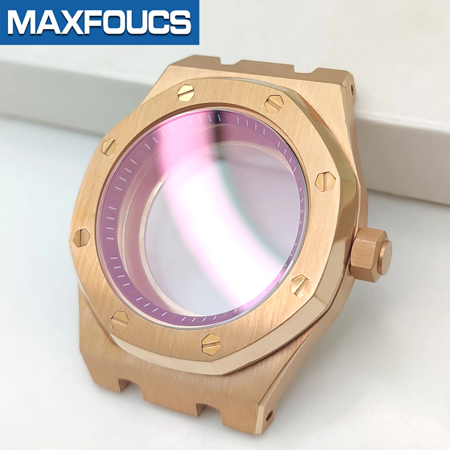 A.P. Uhrengehäuse im Stil MOD SKX NH35 NH36 4R36 Roségold Edelstahl Glänzend/Gebürstet Krone Saphirglas Uhrengehäuse Kundenspezifische Teile – Detail 17