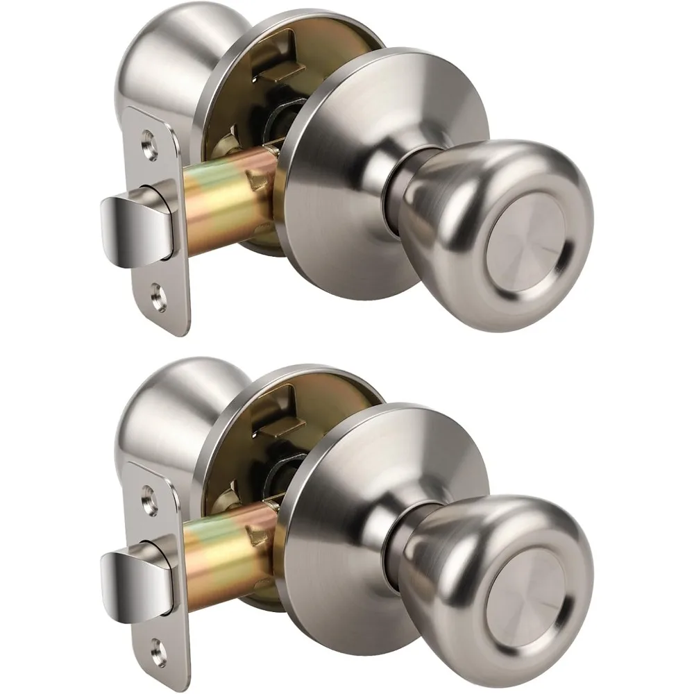 

2 Pack Passage Door Knobs Brushed Nickel, Round Interior Door Knobs for Closet and Hallway, Satin Nickel Indoor Door Knob Keyle