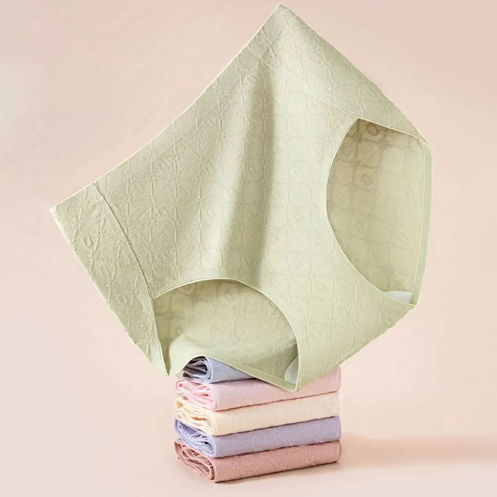 

Fashion Thin Cotton Panties Rhombus Stripe Solid Color High Waist Briefs Seamless Breathable Women Underwear Lady